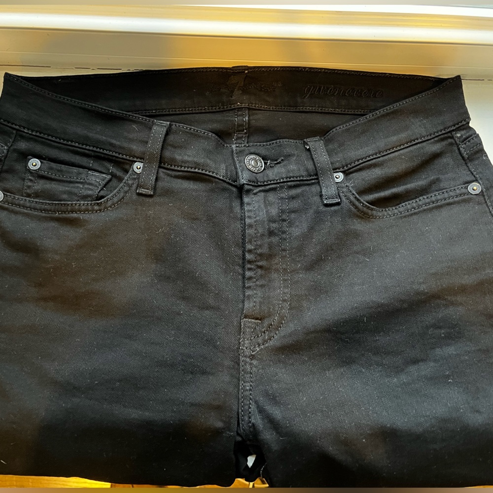 7 FOR ALL MANKIND BLACK MID RISE SKINNY JEANS Size 28 - Picture 3 of 7